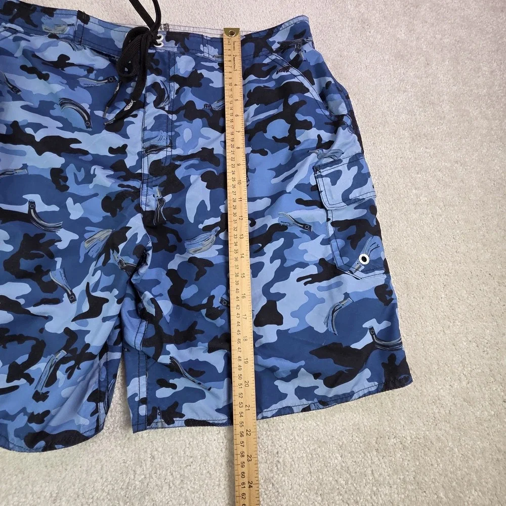 AFTCO Bluewater Board Shorts‎ Mens 38 Blue Camo UPF 50 Stretch Fishing Quick Dry